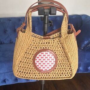 Crochet and leather Tote Bag with Brown Leather Trim Rachel Barrí Designs